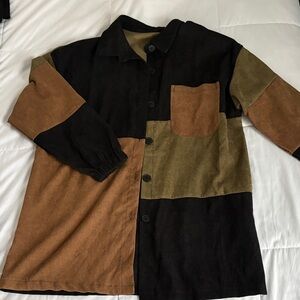 Oversized Patchwork Jacket - Black, Brown, and Green